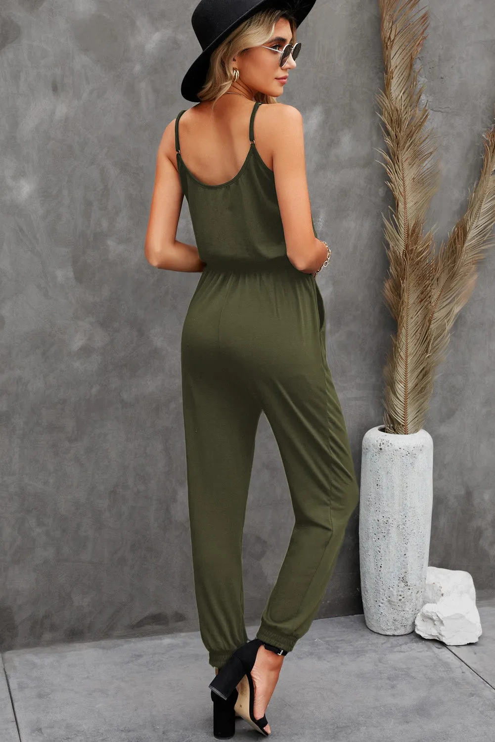 Women's Drawstring Waist Spaghetti Straps Jumpsuit