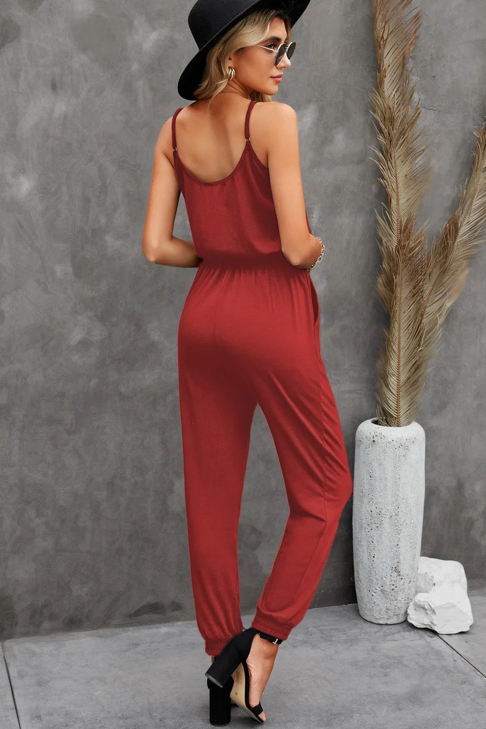 Women's Drawstring Waist Spaghetti Straps Jumpsuit