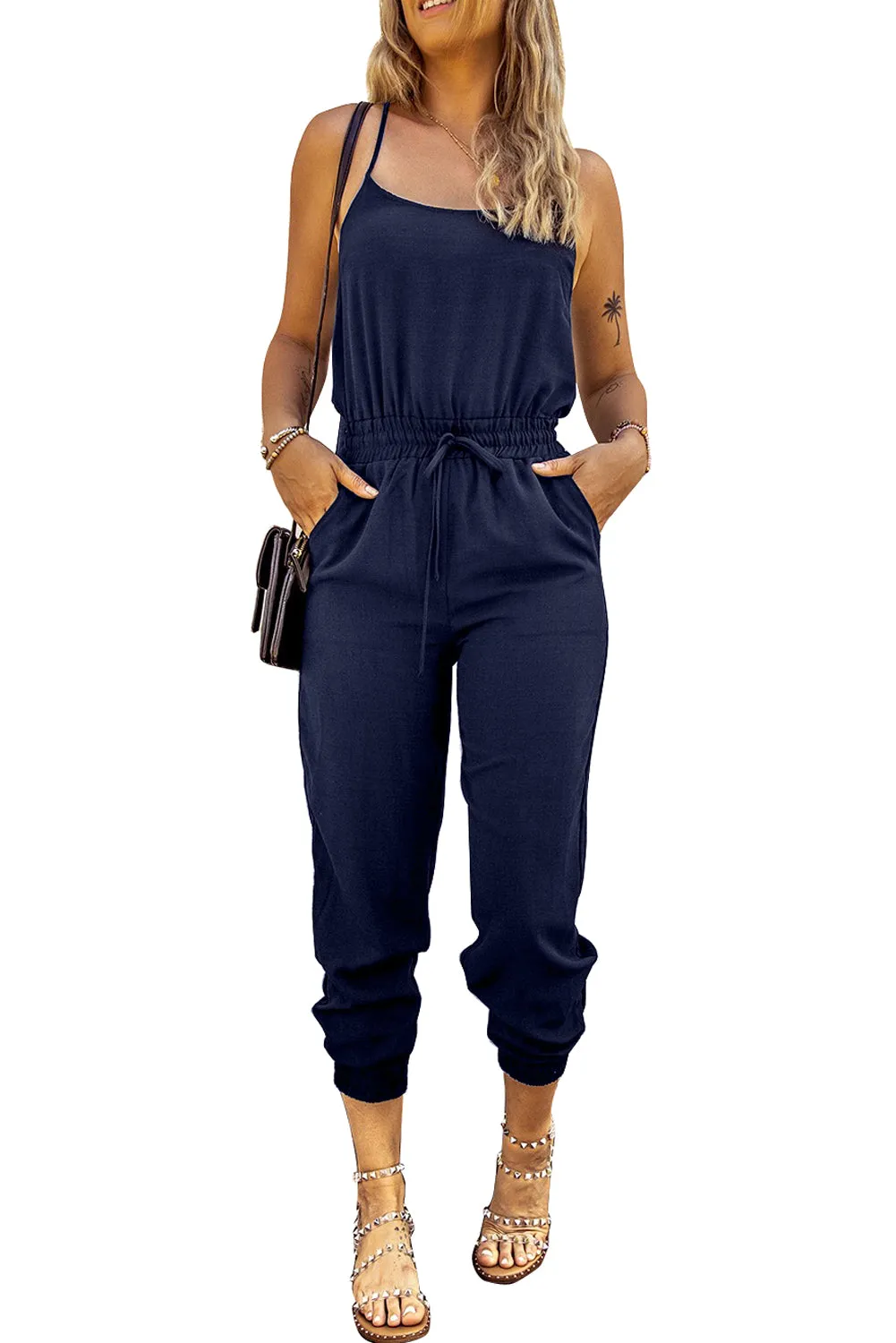 Women's Drawstring Waist Spaghetti Straps Jumpsuit