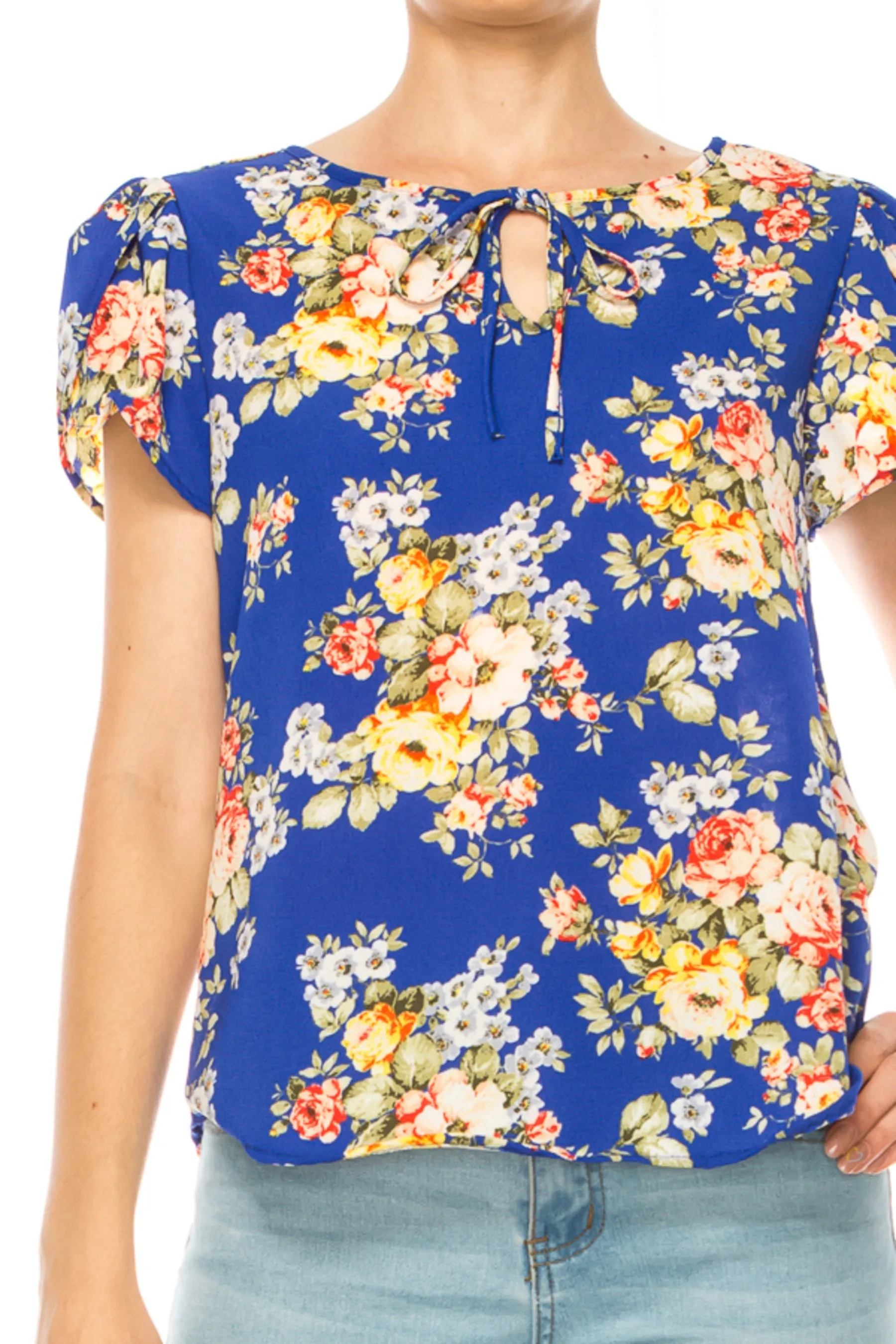 Women's Floral Pattern Short Sleeve Tunic Top Blouse