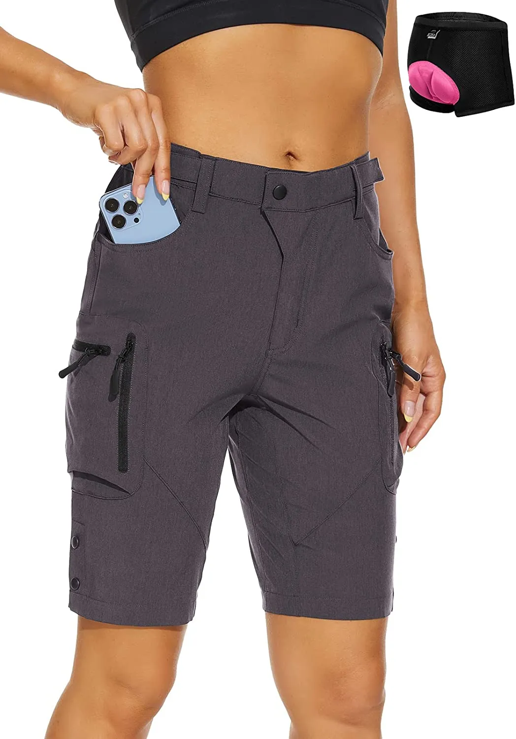 Women's-Mountain-Bike-Shorts-MTB-Short, Cycling Padded Biking Shorts with Pocket