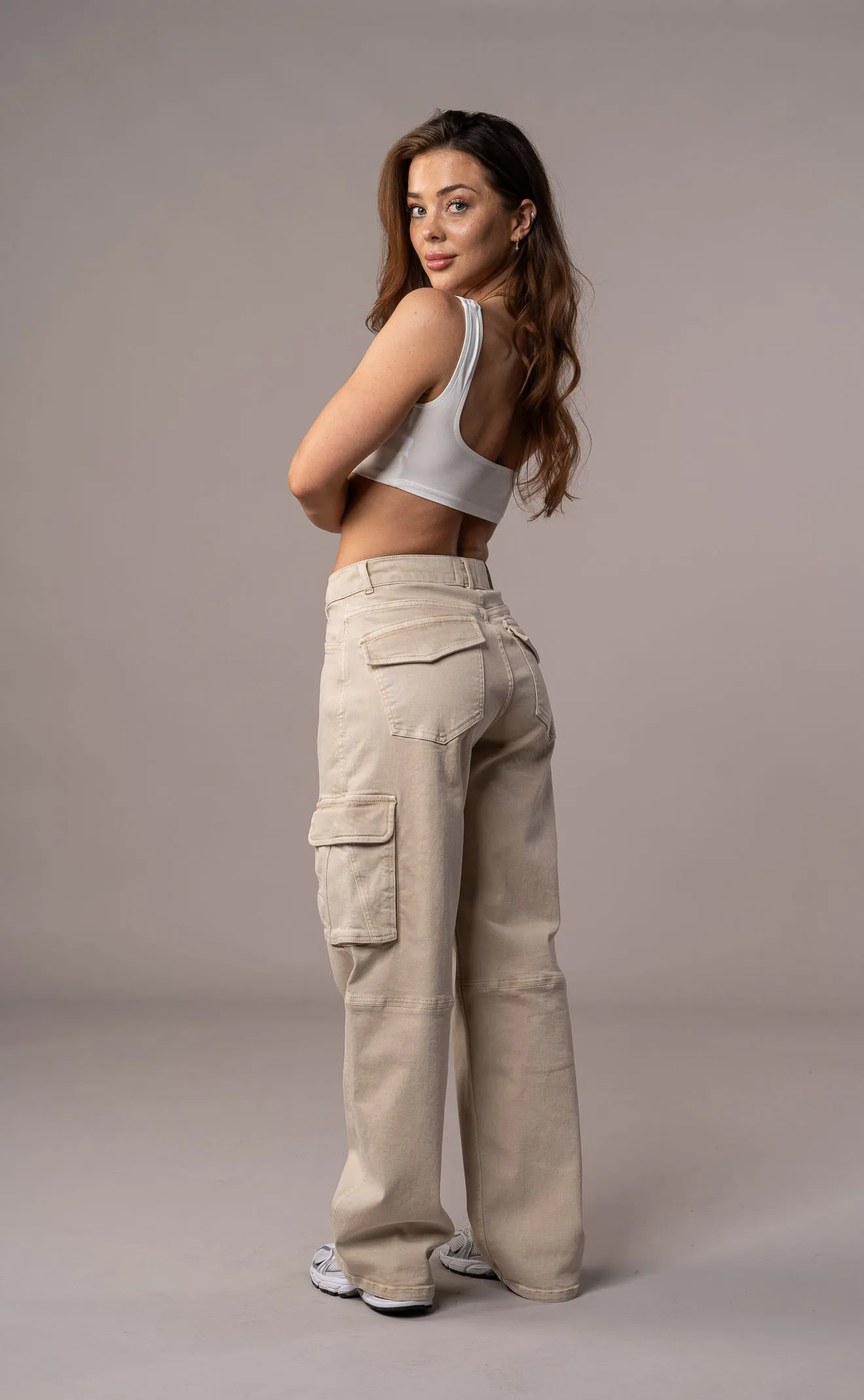 Womens Pastel Cargo Fitjeans - Sand