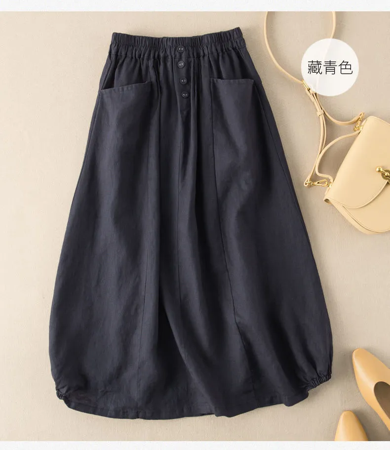 Women's Skirts Casual Straight Summer Loose Solid Color Button Long Skirts For Women - WSK0307