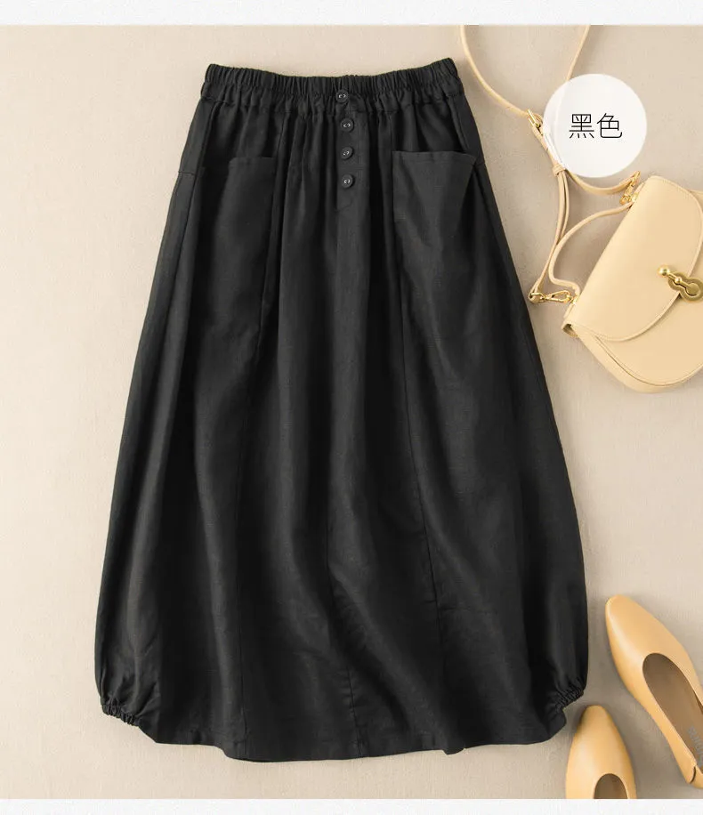 Women's Skirts Casual Straight Summer Loose Solid Color Button Long Skirts For Women - WSK0307