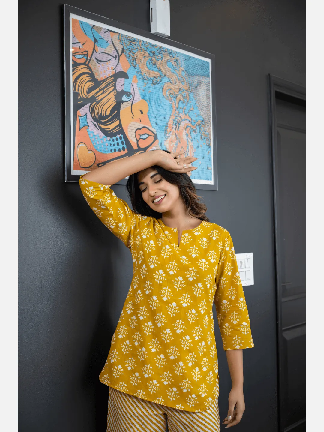 Yelow Lehriya Cotton Loungewear