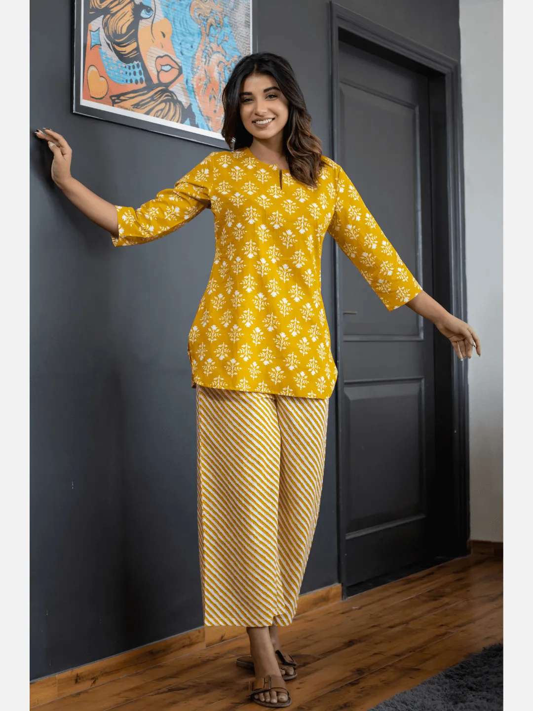 Yelow Lehriya Cotton Loungewear