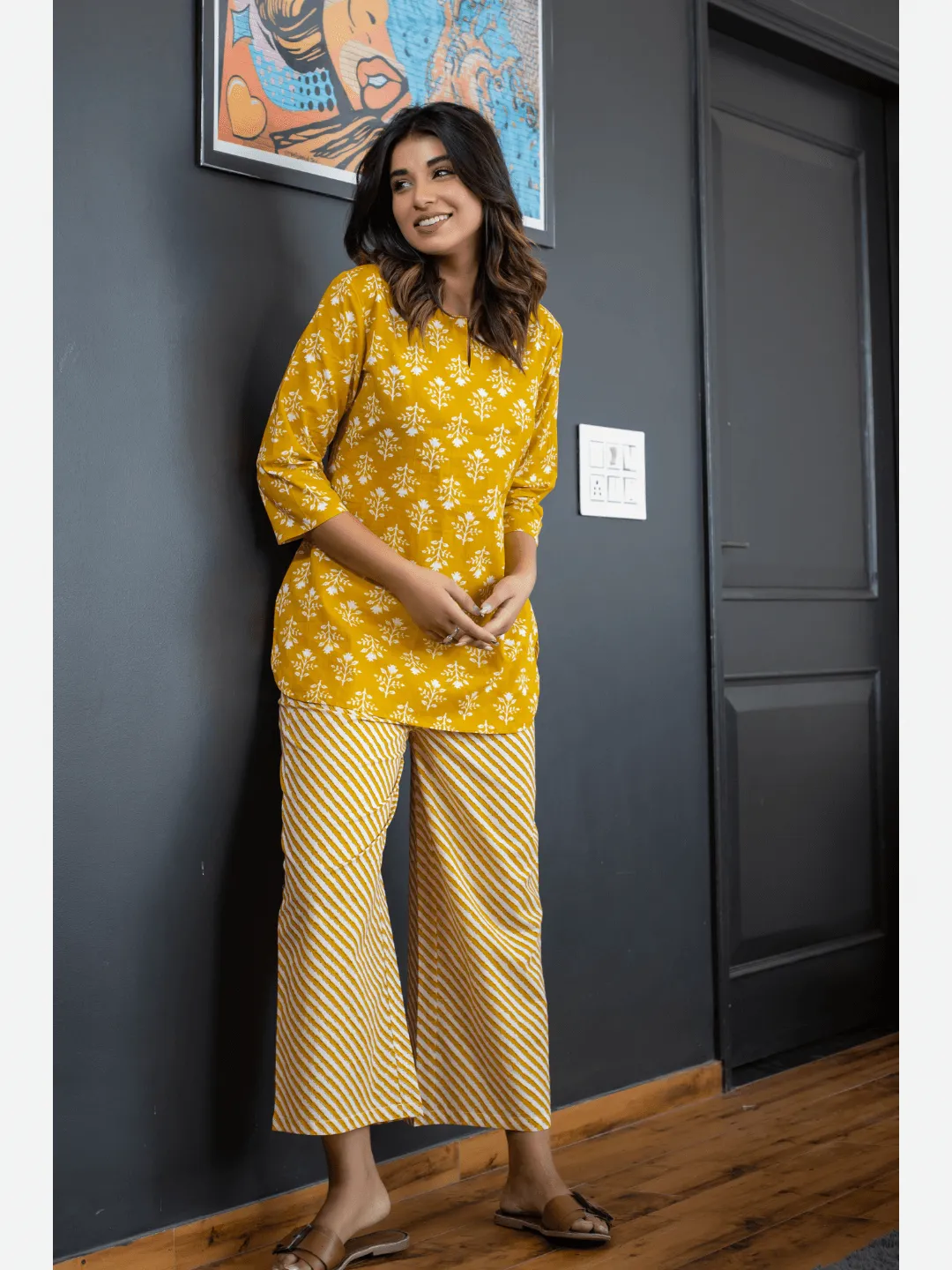 Yelow Lehriya Cotton Loungewear