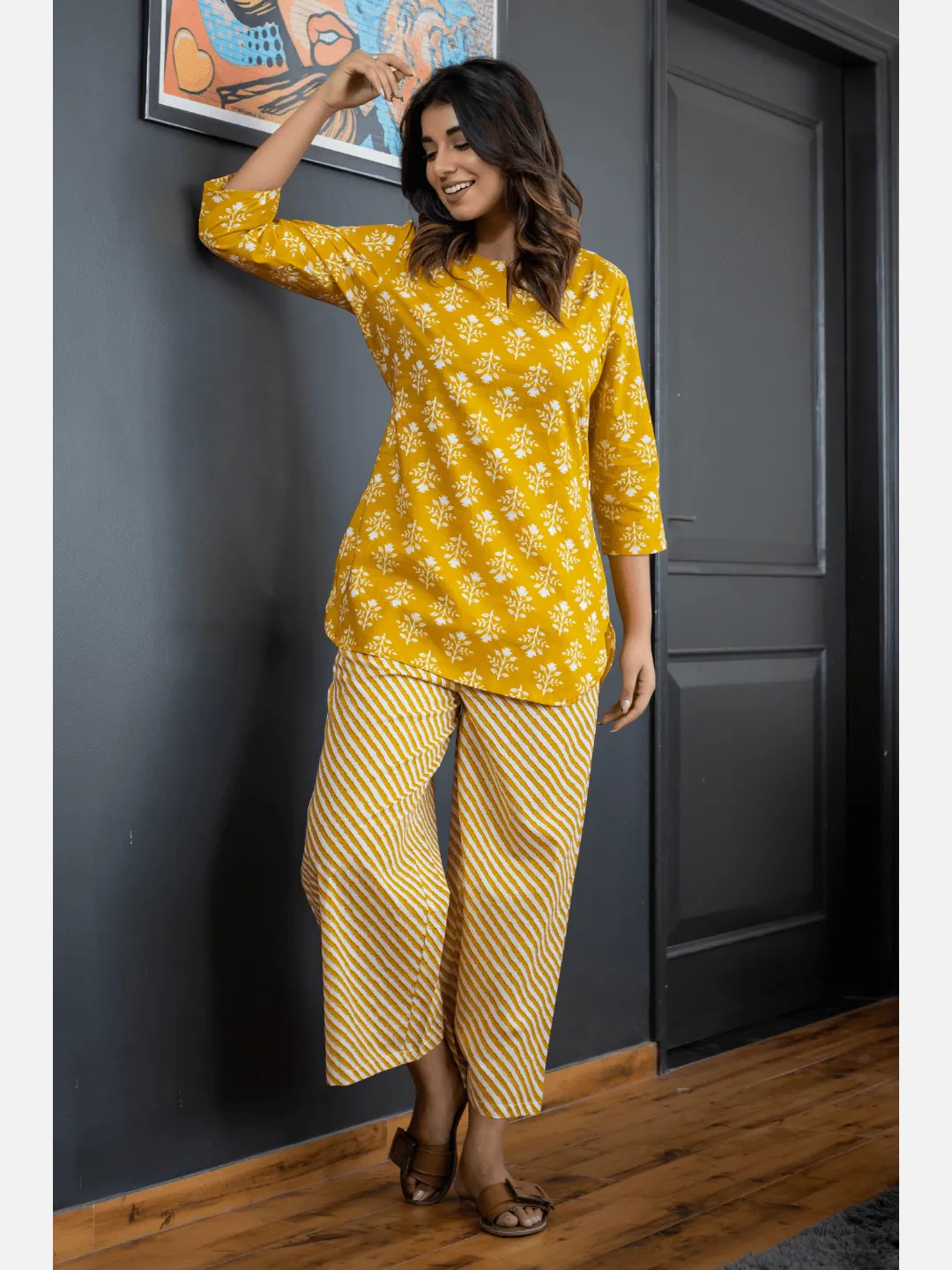 Yelow Lehriya Cotton Loungewear