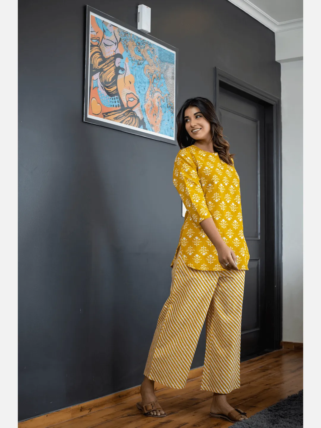 Yelow Lehriya Cotton Loungewear