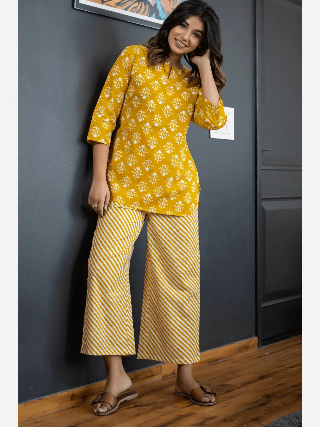 Yelow Lehriya Cotton Loungewear