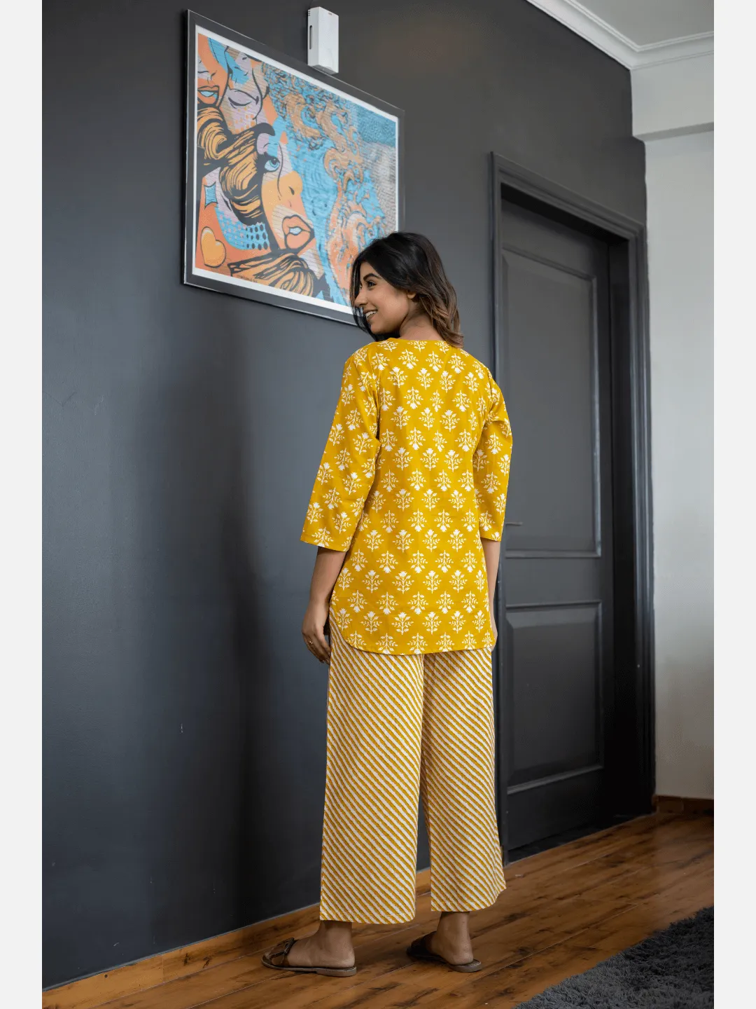 Yelow Lehriya Cotton Loungewear