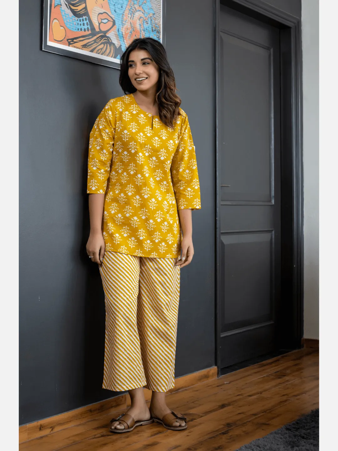 Yelow Lehriya Cotton Loungewear