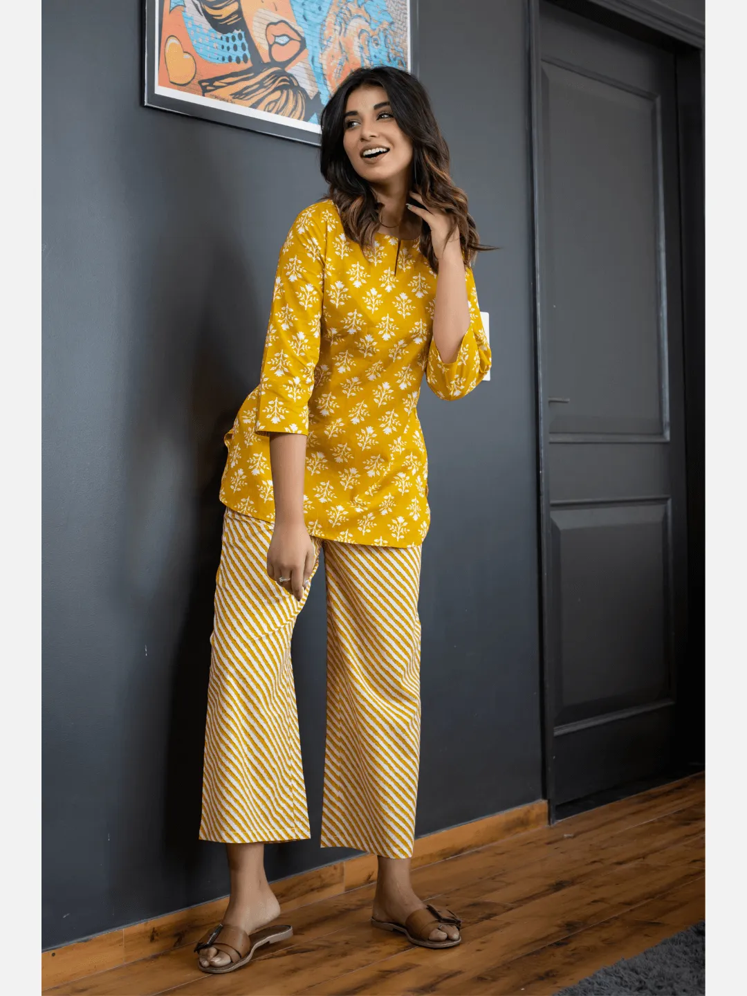 Yelow Lehriya Cotton Loungewear