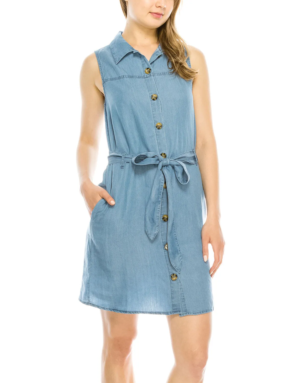 ZIMEGO Women's Summer Button Down Denim Shirt Dress Tunic with Front Tie Waist