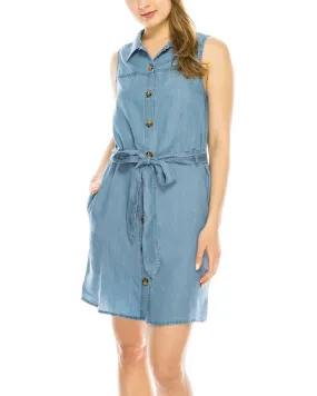 ZIMEGO Women's Summer Button Down Denim Shirt Dress Tunic with Front Tie Waist