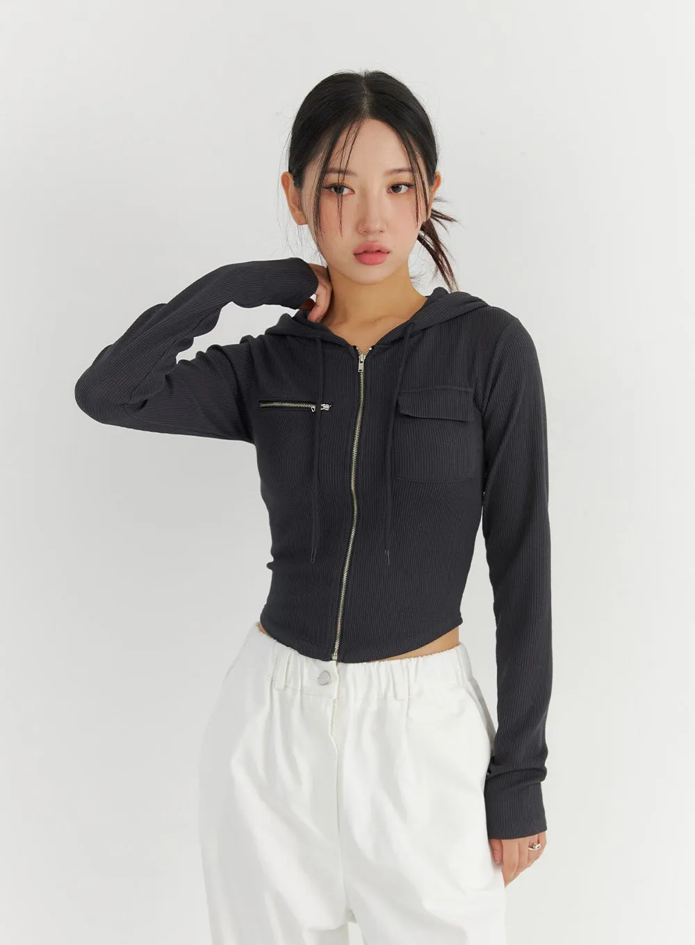 Zip-Up Pocket Crop Hoodie CO323