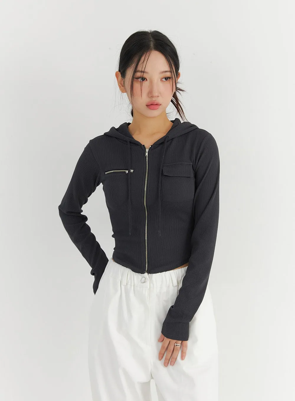 Zip-Up Pocket Crop Hoodie CO323